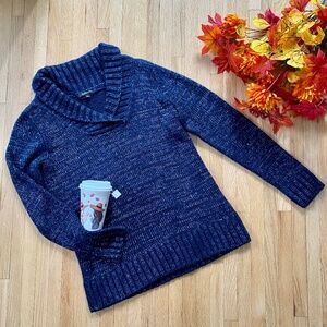 Relativity Shawl Collar Sweater Navy Blue Marled Knit Size M